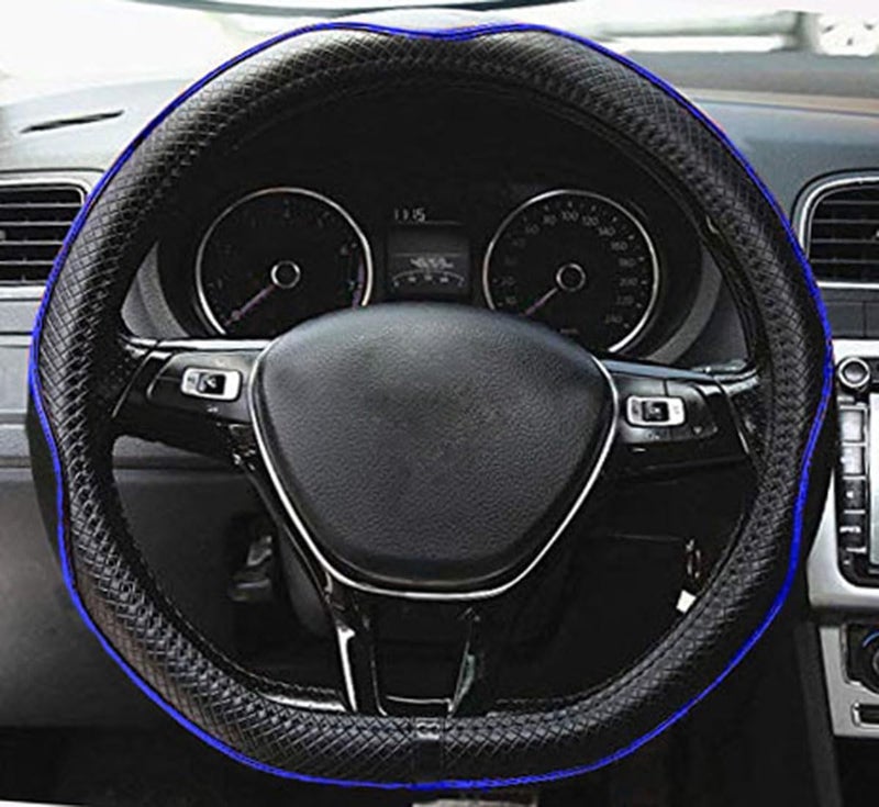 Mayco Bell Flat Bottom Steering Wheel Cover Anti-Slip,Safety,Soft,Breathable,Durable,Full Surround,Comfortable Grip Microfiber Leather (D Shape, Black Dark Blue) - Image 3